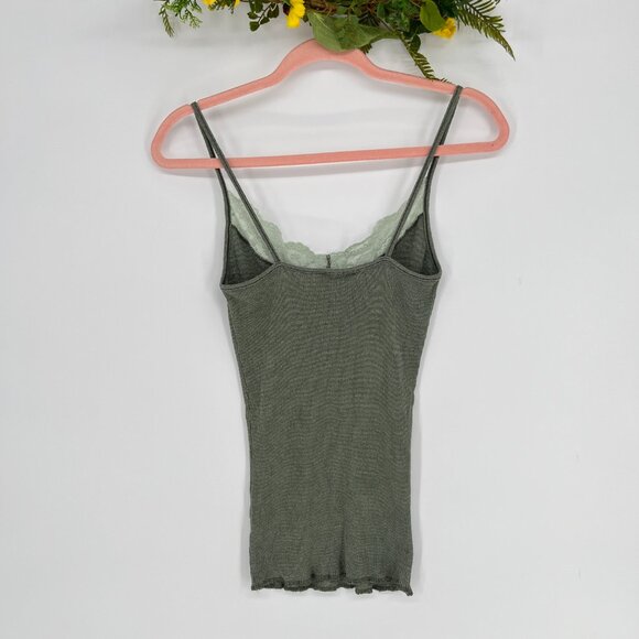 Michael Stars Green Ribbed Cami Top Lace Trim Y2K Aesthetic One Size USA Preppy - Picture 7 of 8